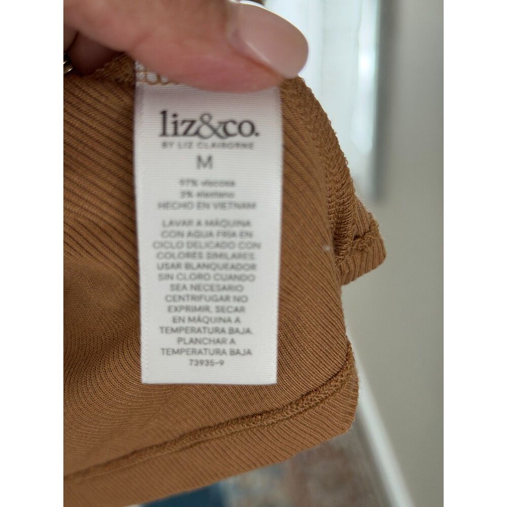 NWT Worthington Liz&Co Tan Ribbed Sleeveless Collared Top, Y2K Minimal - Picture 3 of 5